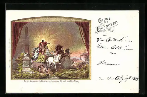 Künstler-AK Hannover, Der alte Vorhang im Hoftheater, Gemalt von Ramberg