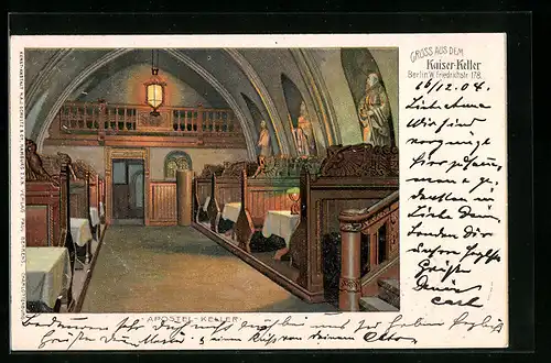 Lithographie Berlin, Apostel-Keller im Kaiserkeller, Friedrichstrasse 178
