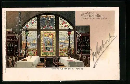 Lithographie Berlin, Kaiser-Keller in der Friedrichstrasse No. 178, Schifferstube
