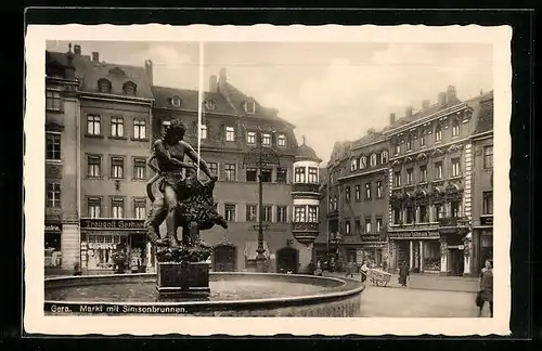 AK Gera, Markt mit Simsonbrunnen