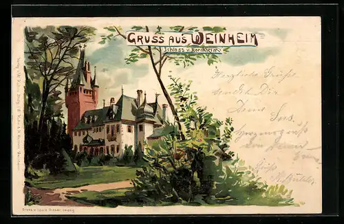 Lithographie Weinheim, Schloss v. Berckheim
