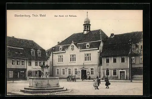 AK Blankenburg /Thür. Wald, Markt mit Rathaus