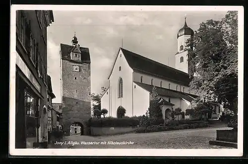 AK Isny i. Allgäu, Wassertor mit Nikolauskirche