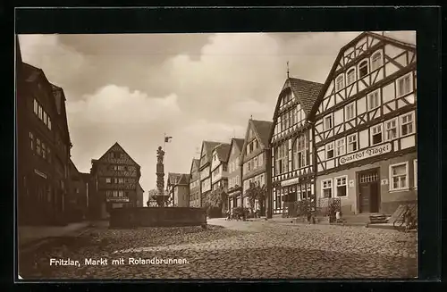 AK Fritzlar, Markt mit Gasthof Nägel und Rolandbrunnen