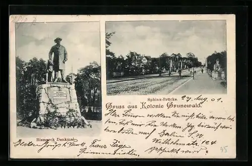 AK Grunewald, Sphinx-Brücke, Bismarck Denkmal