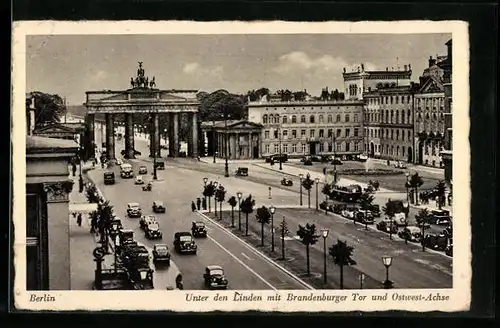 AK Berlin, Unter den Linden mit Brandenburger Tor und Ostwest-Achse