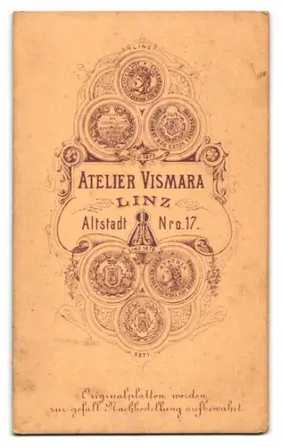 Fotografie F. Vismara, Linz, Altstadt 17, Ernste junge Dame mit Ohrschmuck und Brosche