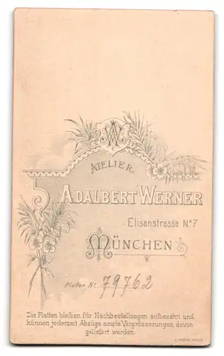 Fotografie Adalbert Werner, München, Elisenstrasse 7, Junge Dame mit Stirnlocken im Rüschenkleid