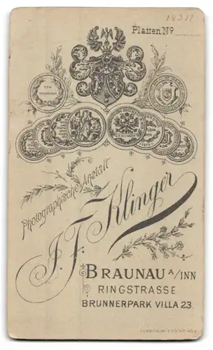 Fotografie J. F. Klinger, Braunau a. Inn, Ringstrasse Brunnerpark Villa 23, Junger Herr im Anzug mit Fliege