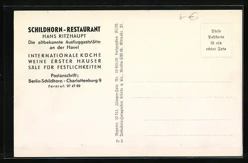 AK Berlin-Charlottenburg, Schildhorn mit Schildhorn-Restaurant, Fliegeraufnahme