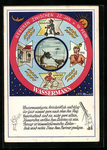 Künstler-AK Charakterisierung der im Sternzeichen Wassermann Geborenen