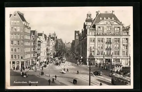 AK Amsterdam, Damrak, Strassenbahn