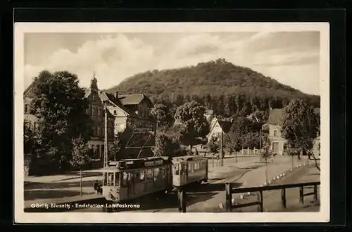 AK Görlitz-Biesnitz, Endstation Landeskrone, Strassenbahn