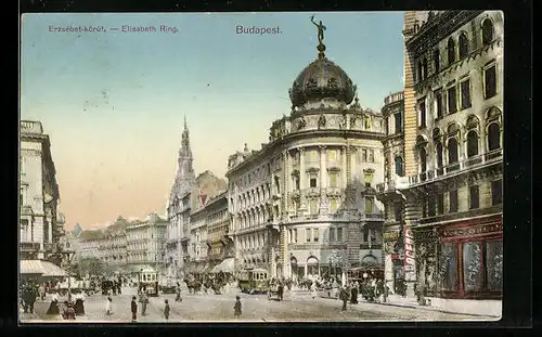 AK Budapest, Elisabeth Ring mit Strassenbahn