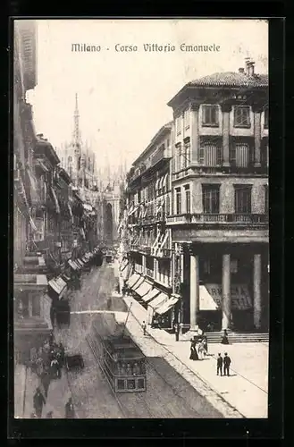 AK Milano, Corso Vittorio Emanuele, Strassenbahn