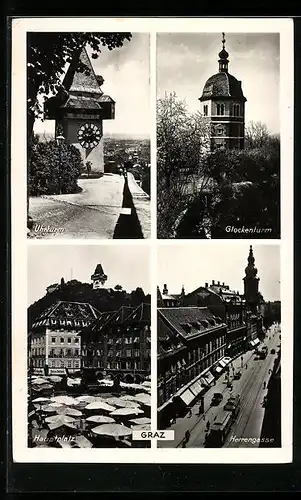AK Graz, Uhrturm u. Herrengasse m. Strassenbahn