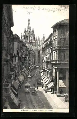 AK Milano, Strassenpartie mit Strassenbahn