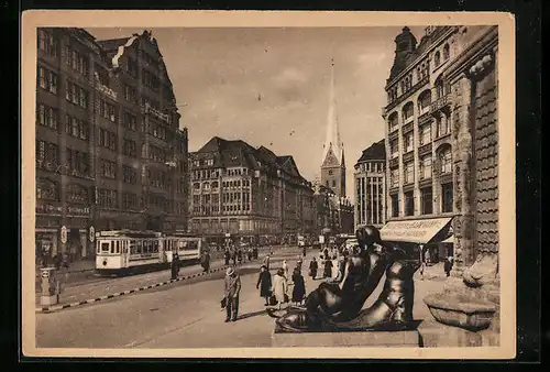 AK Hamburg, Mönckebergstrasse m. Strassenbahn