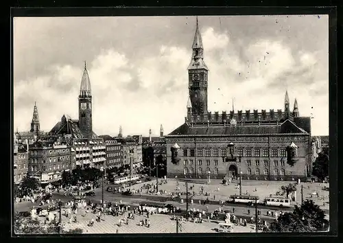 AK Copenhagen, The Town-Hall, Strassenbahn