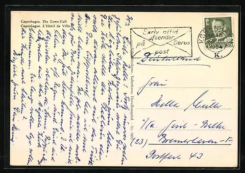 AK Copenhagen, The Town-Hall, Strassenbahn