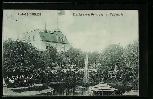 AK Langenfelde, Etablissement Forsthaus mit Teichpartie