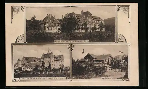 AK Römhild, Grosser Gleichberg, Schloss Glücksburg mit Kriegerwaisenhaus, Sanatorium, Gasthof Waldhaus
