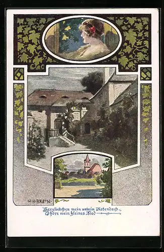 Künstler-AK Perchtoldsdorf, Der Scharinger Hof