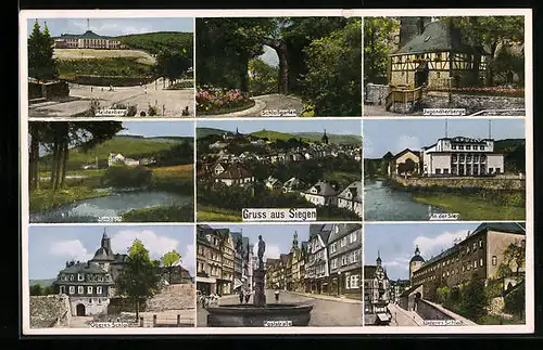 AK Siegen, Poststrasse, Heidenberg, Numbach, Schlossgarten und Jugendherberge