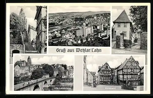 AK Wetzlar /Lahn, Alte Lahnbrücke, Domtreppe und Kornmarkt