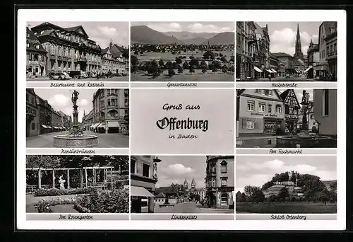 AK Offenburg, Schloss Ortenberg, am Fischmarkt, Neptunbrunnen, Ortspartie