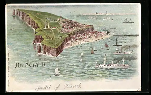 Lithographie Helgoland, Ortsansicht