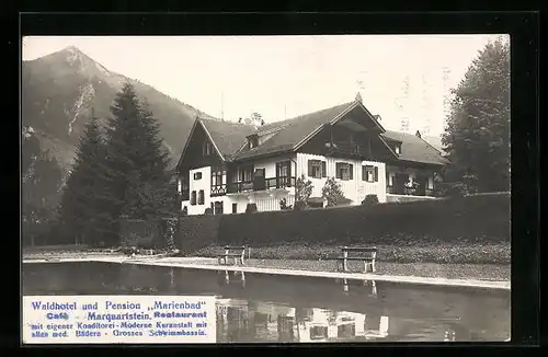 AK Marquartstein, Hotel-Pension Marienbad K. Gustapfel vom Wasser gesehen