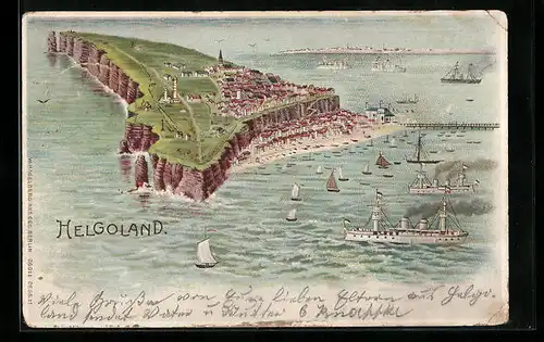Lithographie Helgoland, Ortsansicht