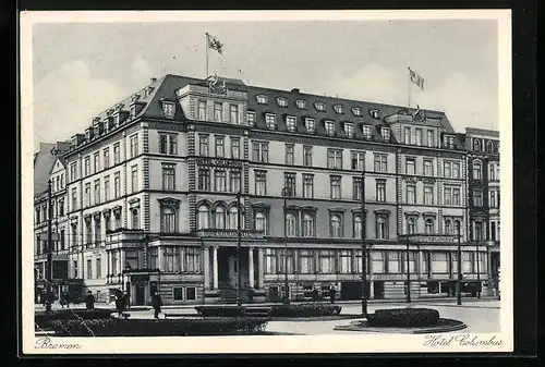 AK Bremen, Hotel Columbus, Strassenansicht mit Anlagen