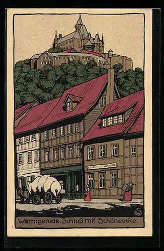 Steindruck-AK Wernigerode, Schloss mit Schöneecke