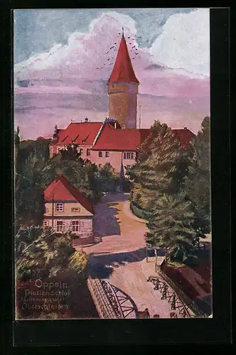 Künstler-AK Oppeln, Blick zum Piasten Schloss