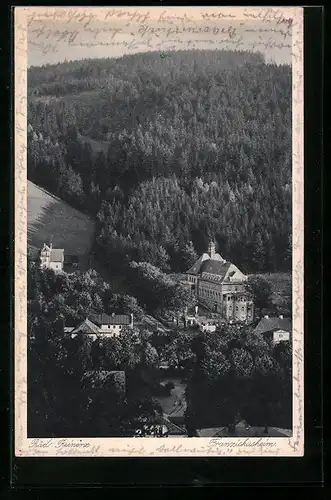 AK Bad Reinerz, Das Franziskusheim aus der Vogelschau