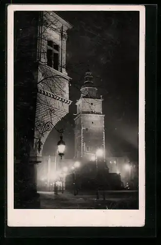 AK Krakau, Der Rathausturm bei Nacht