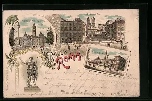 Lithographie Roma, Trinita dei Monti, Faccita di S. Maria Maggiore, Palazzo de l Quirinale
