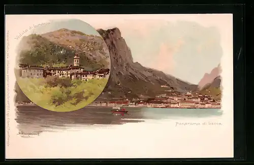 Lithographie Lecco, Panorama, Veduta di Limonta