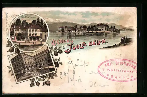 Lithographie Isola Bella, Hotel du Dauphin, Palazzo Borromeo
