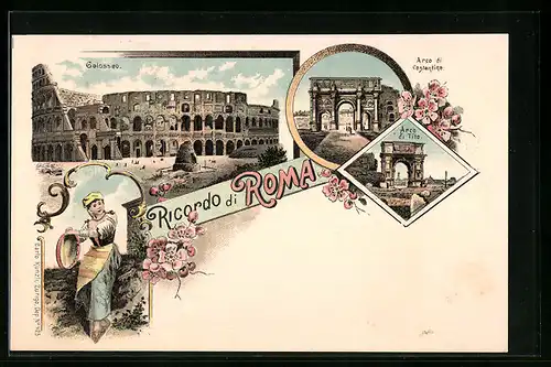 Lithographie Roma, Colosseo, Arco di Constantino, Arco die Tito