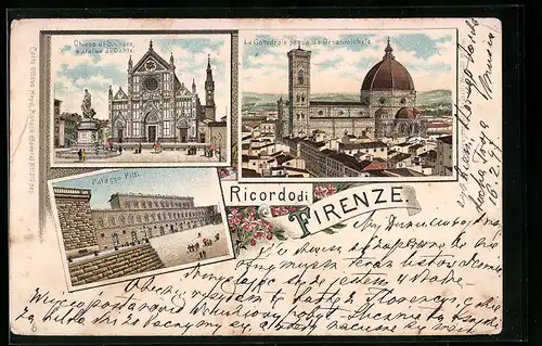 Lithographie Firenze, Palazzo Pitti, Chiesa di S. Croce