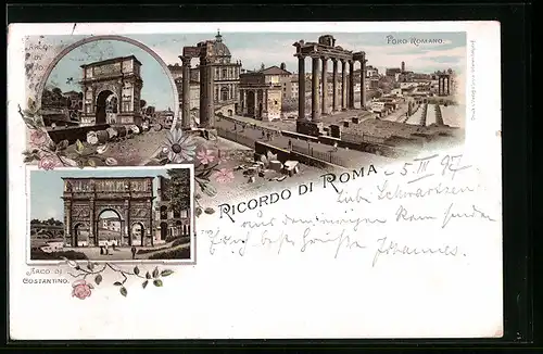 Lithographie Rom, Arco di Tito, Arco di Constantino, Ricordo di Roma