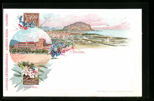 Lithographie Palermo, Panorama, Palazzo Reale