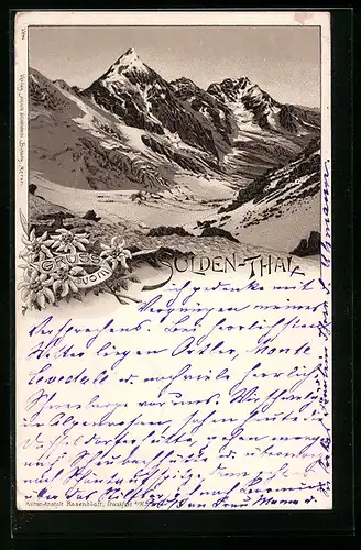 Lithographie Sölden, Gruss aus dem Sölden-Thal