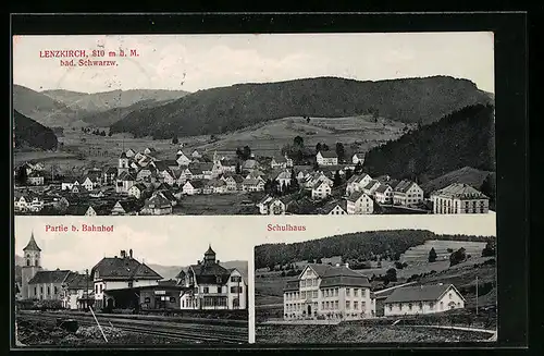 AK Lenzkirch /Bad. Schwarzw., Teilansicht, Partie b. Bahnhof, Schulhaus