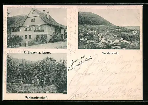 AK Unterreichenbach, Gasthaus zum Lamm, Gartenwirtschaft, Totalansicht