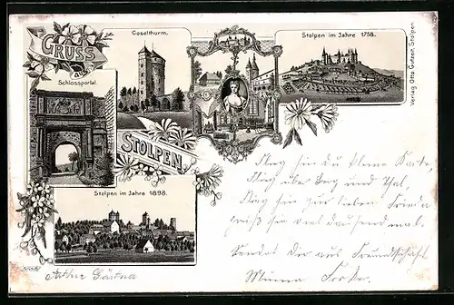 Lithographie Stolpen, Coselthurm, Schlossportal