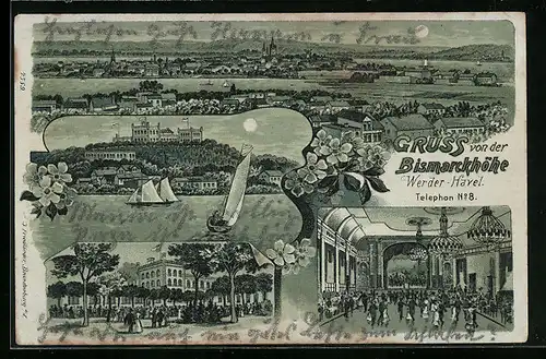 Mondschein-Lithographie Werder-Havel, Gasthof Bismarckhöhe, Tanzsaal